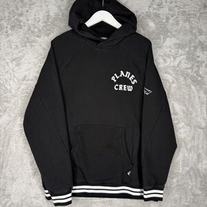 Paper Planes Crew Hoodie Men XL Black White Chest Logo Cotton Stretch Sweatshirt